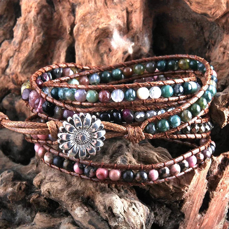 ~ Rhodochrosite Bohemian Multi-Wrap Bracelet ~