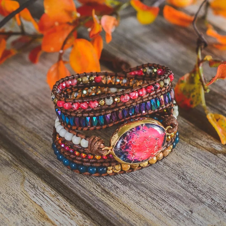 ~ Scarlet Imperial Jasper Bohemian Multi-Wrap Bracelet ~