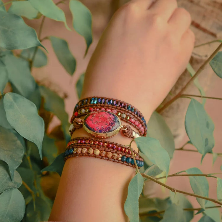 ~ Scarlet Imperial Jasper Bohemian Multi-Wrap Bracelet ~