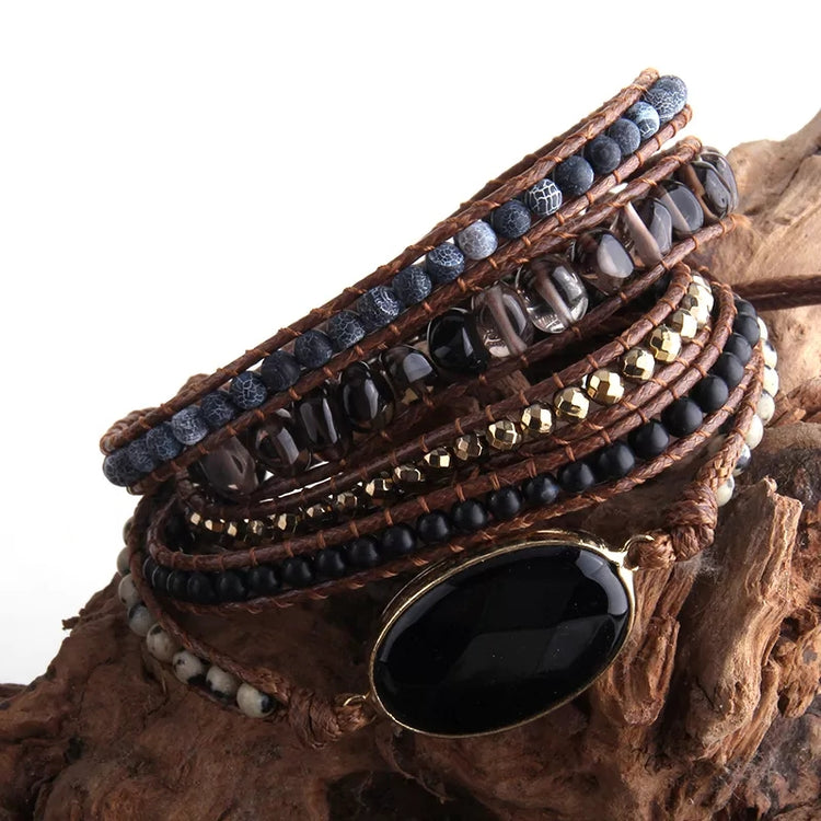 ~ Black Onyx Bohemian Multi-Wrap Bracelet ~