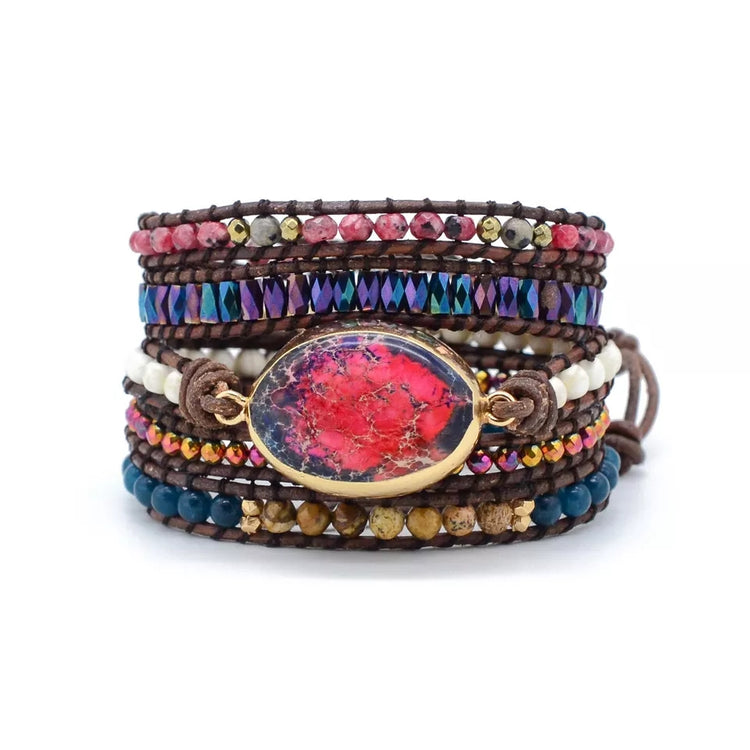 ~ Scarlet Imperial Jasper Bohemian Multi-Wrap Bracelet ~
