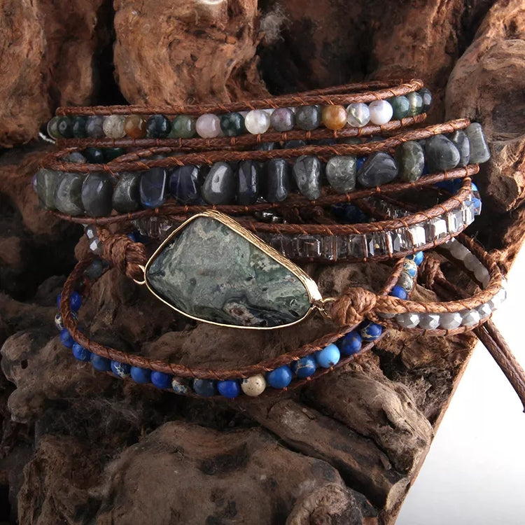 ~ African Turquoise & Labradorite Bohemian Multi-Wrap Bracelet ~