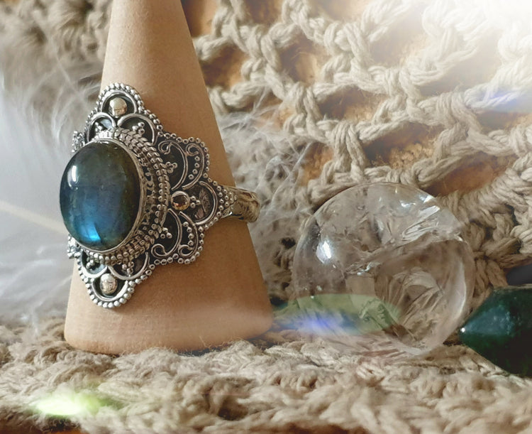 ~ Blue Fire Labradorite Ring ~