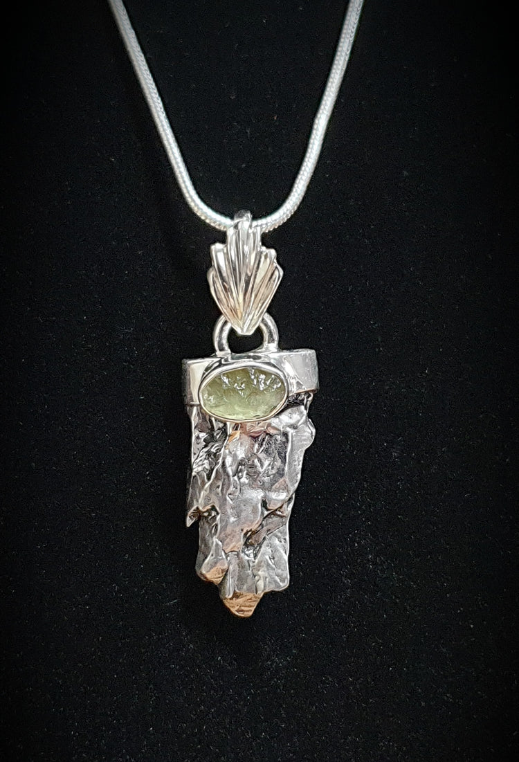 ~ Beautiful Unique Designer Pendant Moldavite & Meteorite ~