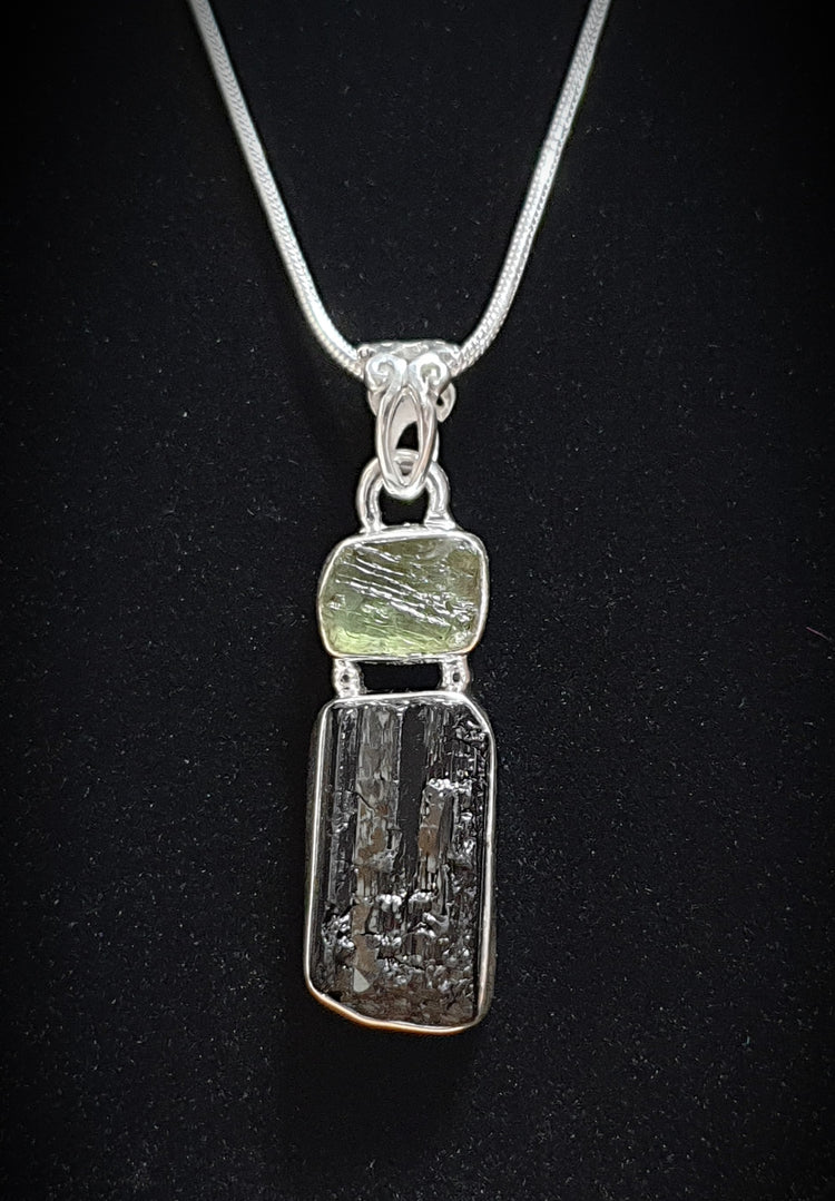 ~ Moldavite & Black Tourmaline Designer Pendant ~