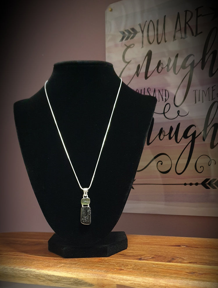 ~ Moldavite & Black Tourmaline Designer Pendant ~