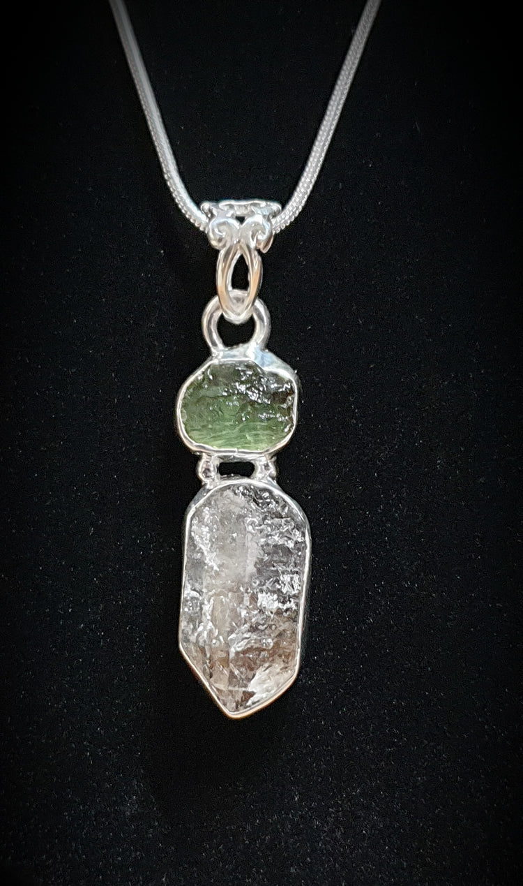 ~ Moldavite & Herkimer Diamond Designer Pendant ~
