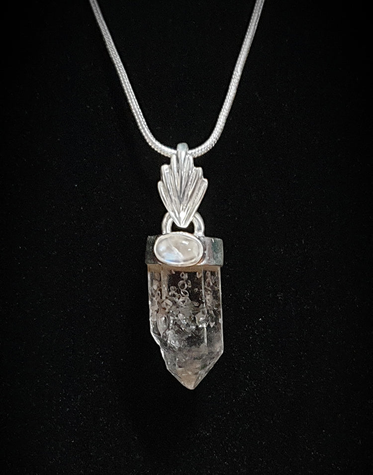 ~ Herkimer Diamond & Rainbow Moonstone Designer Pendant ~
