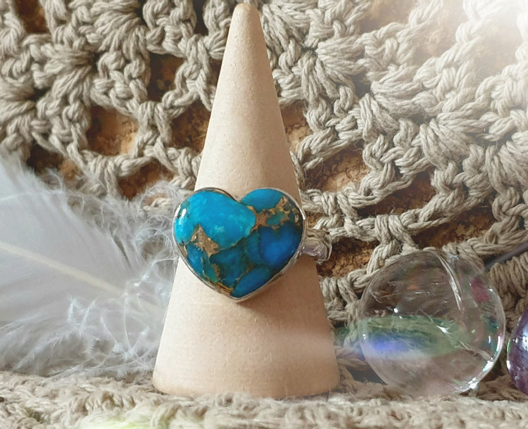 ~ Blue Copper Turquoise Heart Ring ~