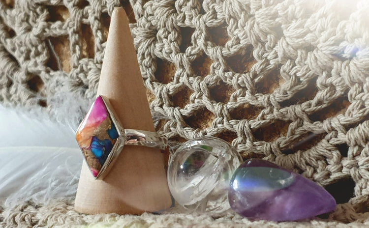 ~ Kingman Pink Dahlia Turquoise Ring ~