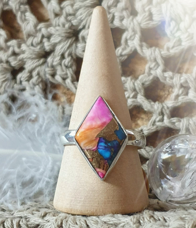 ~ Kingman Pink Dahlia Turquoise Ring ~