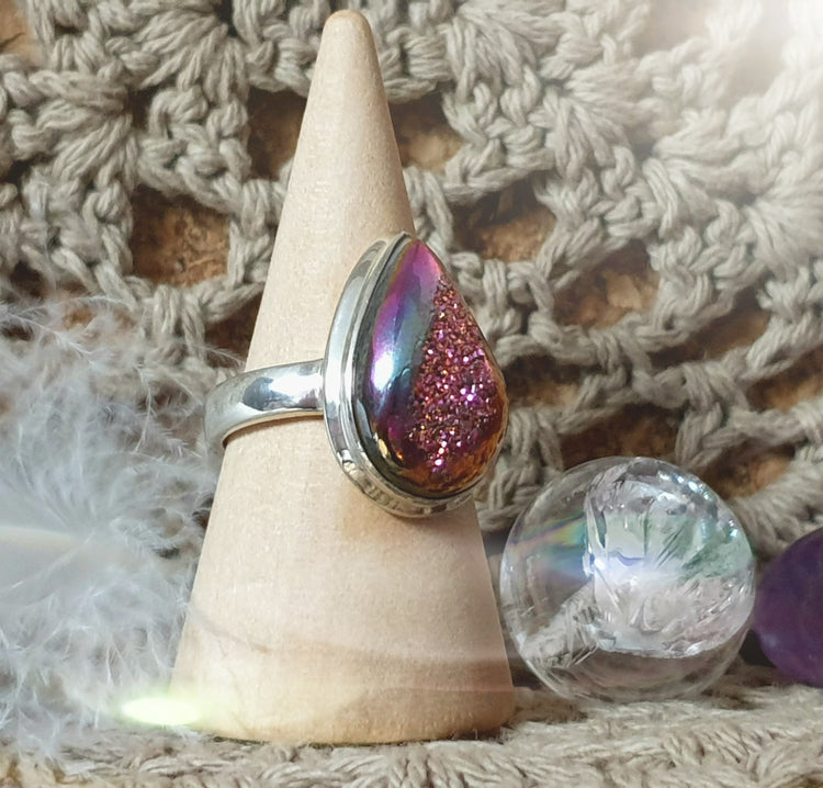 ~ Titanium Aura Druzy Ring ~