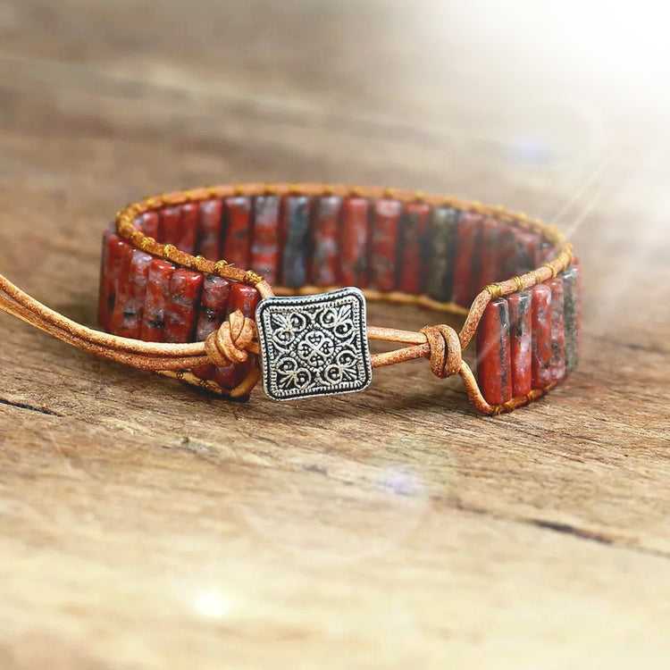~ Red Jasper Leather Bracelet ~