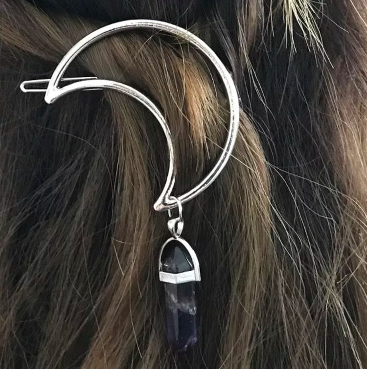 ~ Amethyst Silver Moon Hair Clip ~