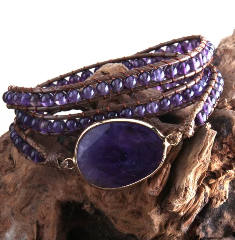 ~ Amethyst Bohemian Multi-Wrap Bracelet ~