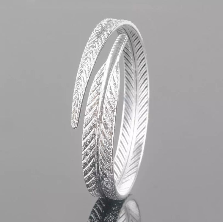 ~ Silver Feather Bangle ~