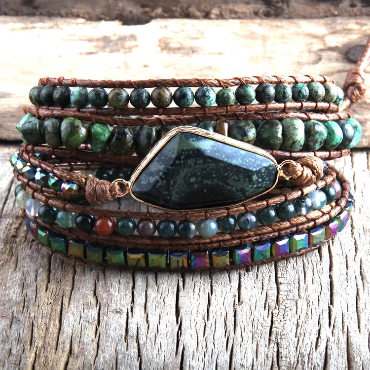 ~ African Turquoise Bohemian Multi-Wrap Bracelet ~