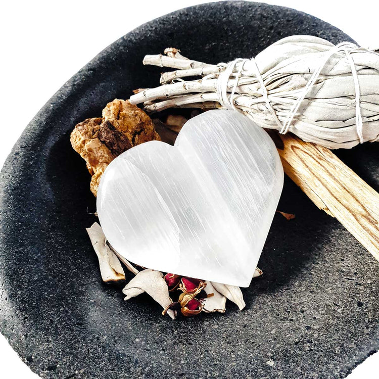 ~ Selenite Heart Palm Stone ~