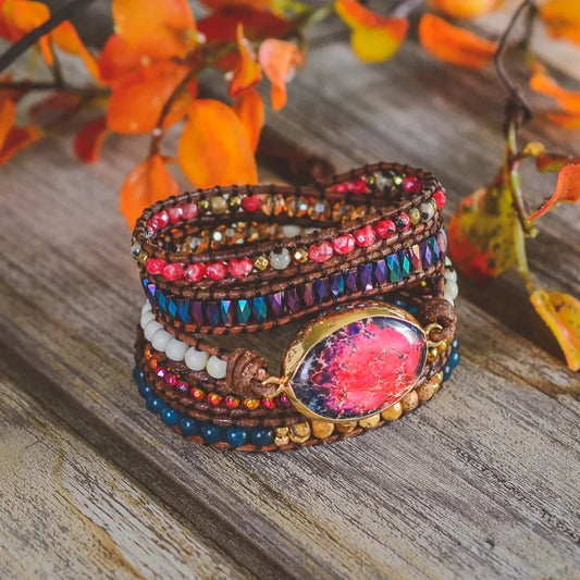 ~ Scarlet Imperial Jasper Bohemian Multi-Wrap Bracelet ~
