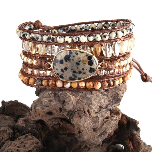 ~ Dalmatian Jasper Bohemian Multi-Wrap Bracelet ~