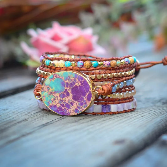 ~ Sea Sediment Jasper Bohemian Multi-Wrap Bracelet ~
