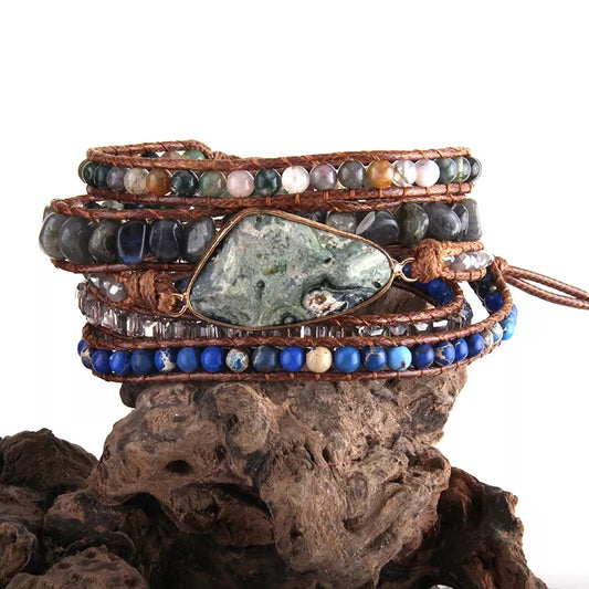 ~ African Turquoise & Labradorite Bohemian Multi-Wrap Bracelet ~