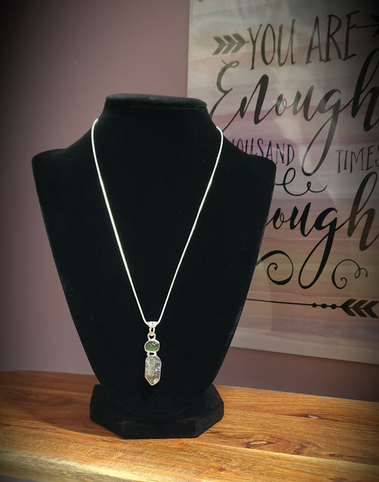 ~ Moldavite & Herkimer Diamond Designer Pendant ~