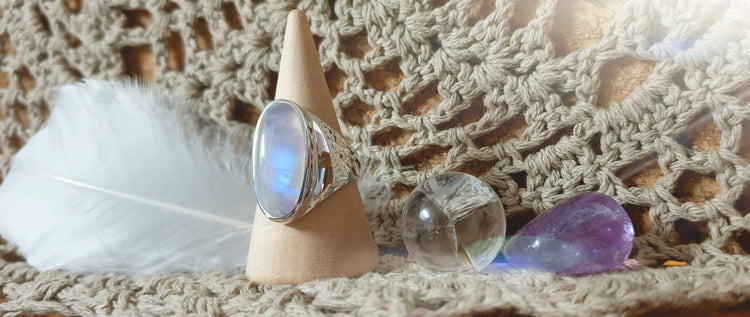 ~ Blue Fire Moonstone Ring ~
