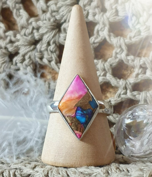 ~ Kingman Pink Dahlia Turquoise Ring ~