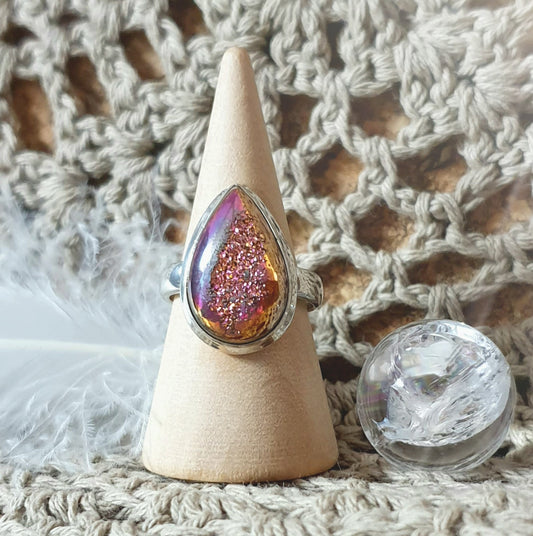~ Titanium Aura Druzy Ring ~