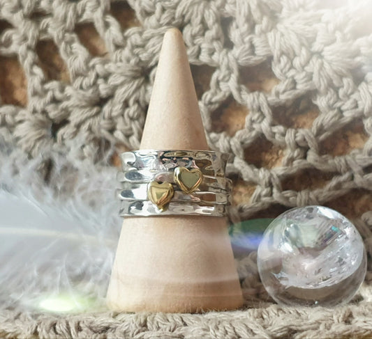 ~ Silver & Brass Heart Spinner Ring ~