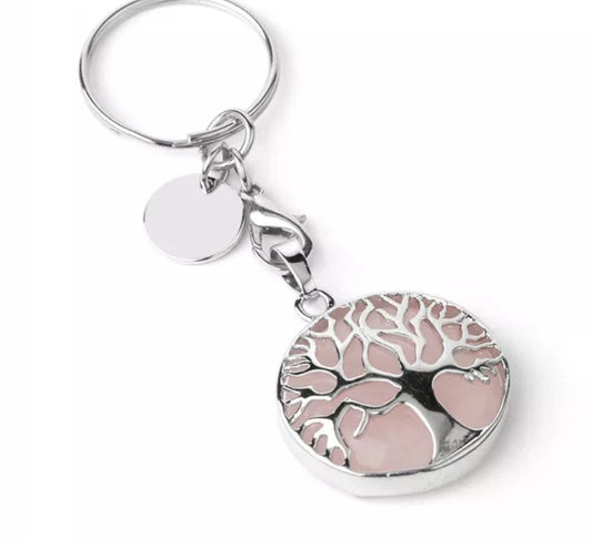 ~ Rose Quartz Tree Of Life Keyring ~