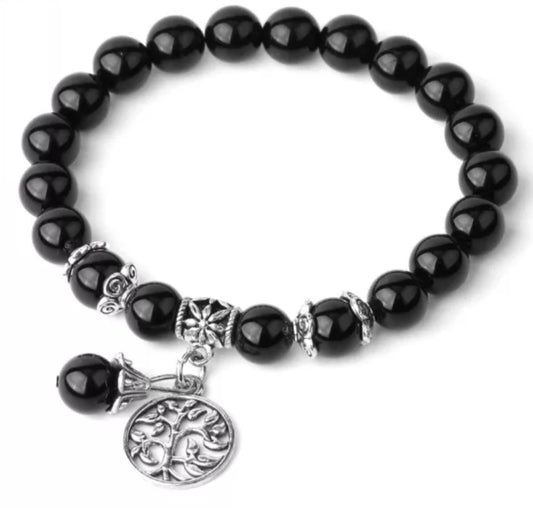 ~ Black Agate Tree Of Life Bracelet ~
