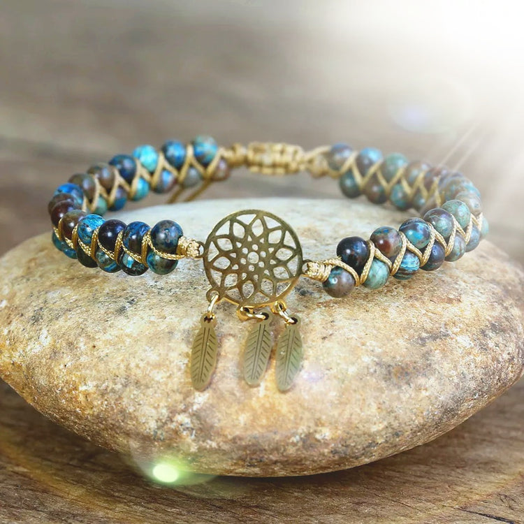 ~ Blue Crazy Lace Agate Adjustable Dreamcatcher Bracelet ~