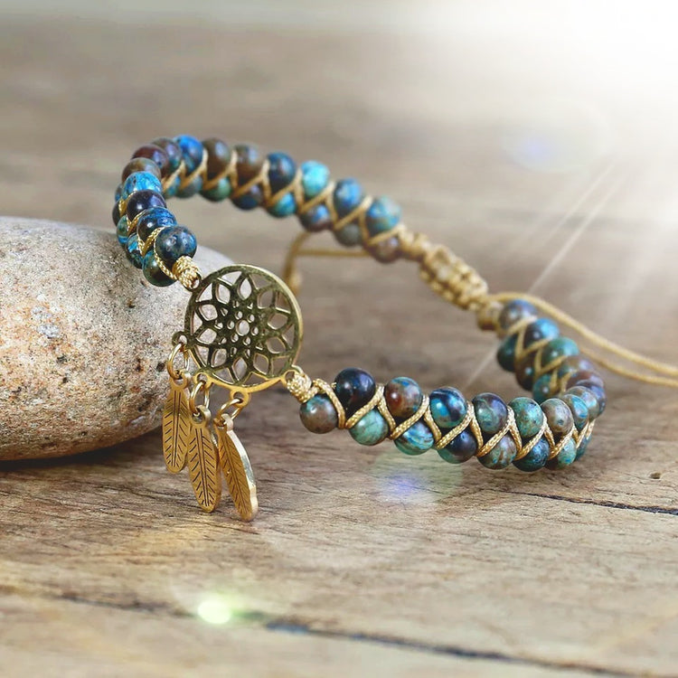 ~ Blue Crazy Lace Agate Adjustable Dreamcatcher Bracelet ~