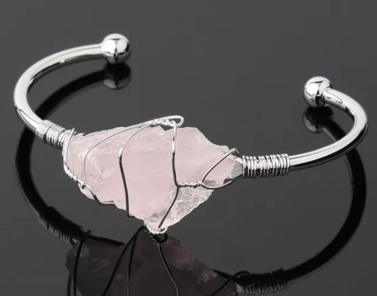 ~ Silver Rose Quartz Cuff Bangle ~