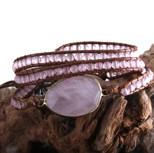 ~ Rose Quartz Bohemian Multi-Wrap Bracelet ~