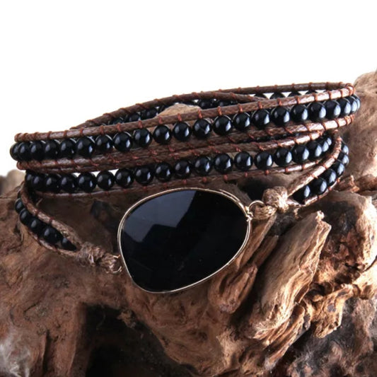 ~ Black Onyx Bohemian Multi-Wrap Bracelet ~