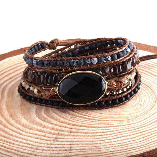 ~ Black Onyx Bohemian Multi-Wrap Bracelet ~