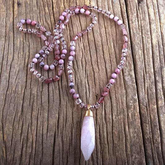 ~ Rose Quartz Boho Necklace ~