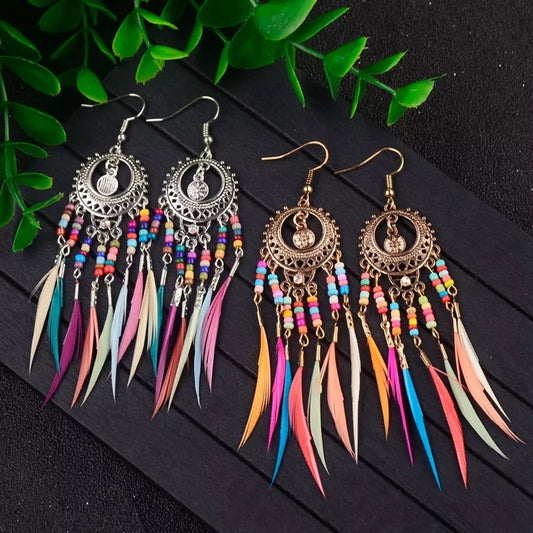 ~ Long Feather Dangle Earrings ~