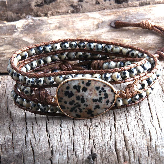 ~  Dalmatian Jasper Bohemian Multi-Wrap Bracelet ~