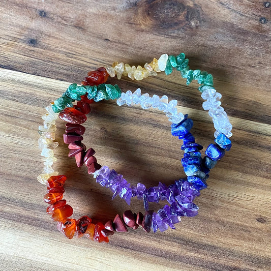~ Chakra Gemstone Chip Elastic Bracelet ~