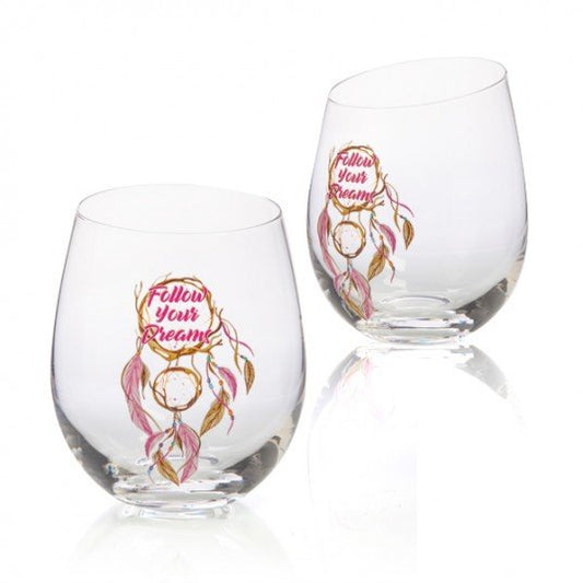~Follow Your Dreams Stemless Dreamcatcher Wine Glass~