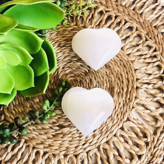 ~ Selenite Heart Palm Stone ~